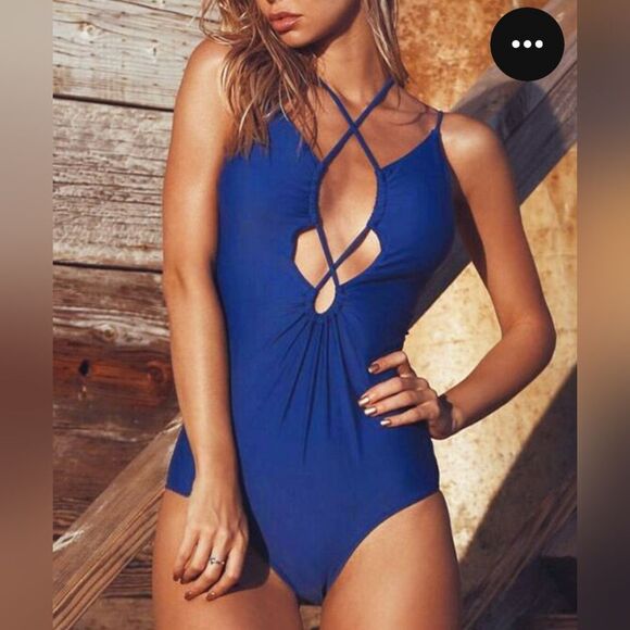 NWT Cupshe Women's Vacation Strappy Cut Out 1-Piece Swimsuit Royal Blue Size L - Picture 1 of 13